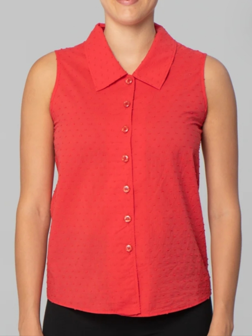 Kollontaï “Tatiana” Sleeveless Shirt In Coral Red 🍒 – Made in Montreal 🇨🇦